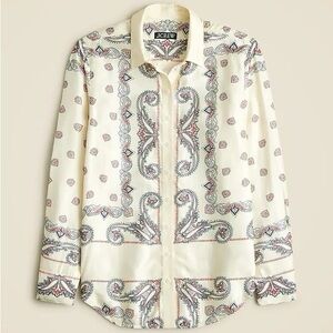 J.Crew Drapey Paisley Retro 1960s Print Lightweight Summer Button Down, Medium